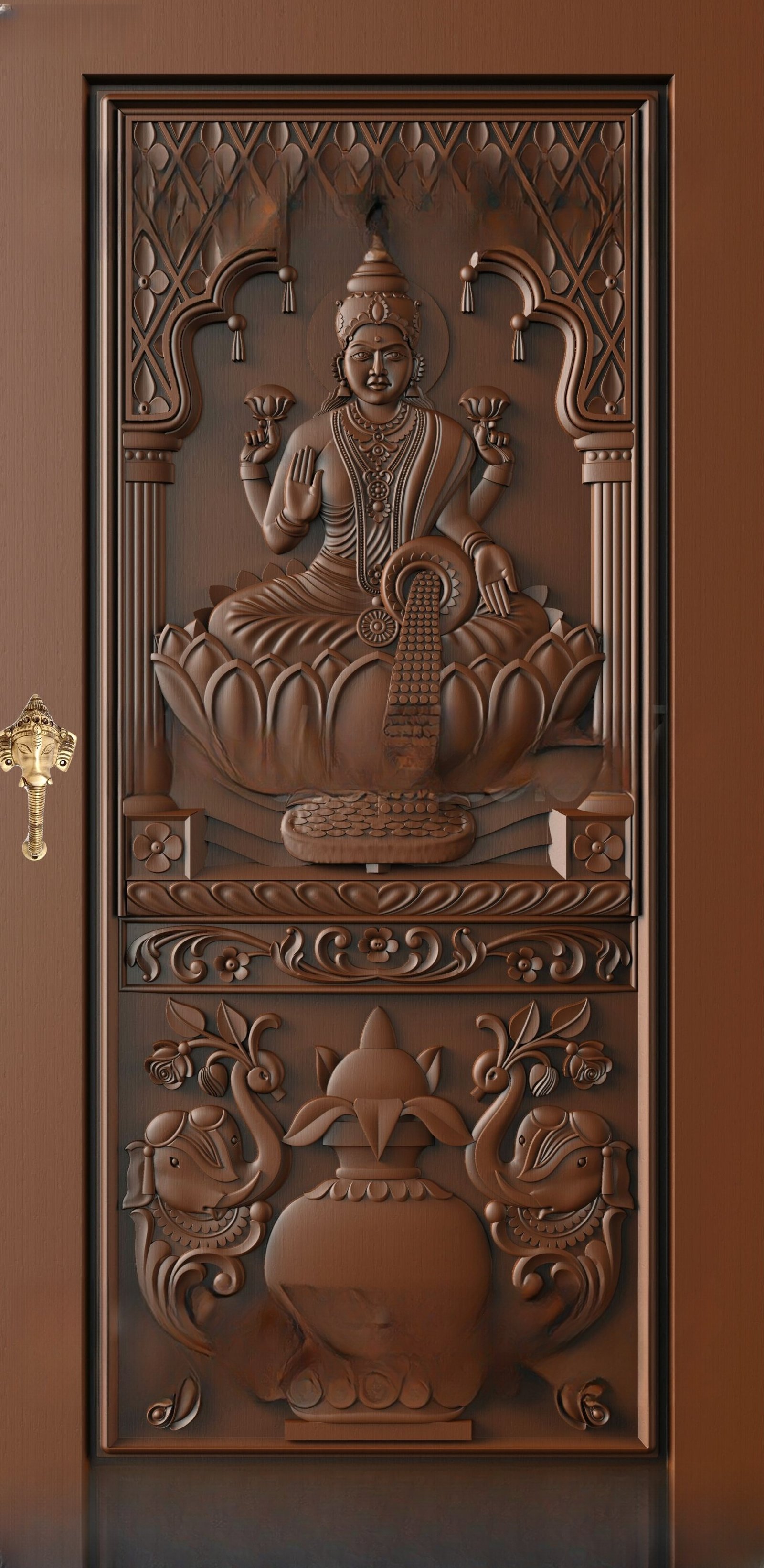 God Doors - GD-07 Goddess Lakshmi Wealth & Prosperity 3D Relief Carving